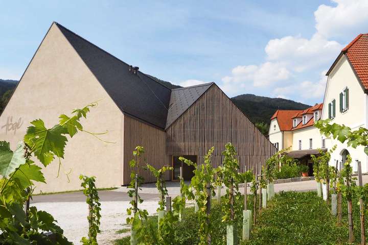 Außenansicht: Das Weingut Högl bietet neben den exzellenten Weinen eine architektonische Ausnahmeerscheinung.