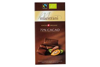 6. Platz (91*) Maestrani Swiss Organic 72 % Kakao € 3,19 für 80 g (Kilopreis: € 39,88) Meinl am Graben Dezenter Glanz, schöner Bruch. Vielschichtig im Geruch, feine Röstaromen, Karamell. Schmeckt fein nussig, buttrig, Kaffeenoten, hat einen schöne