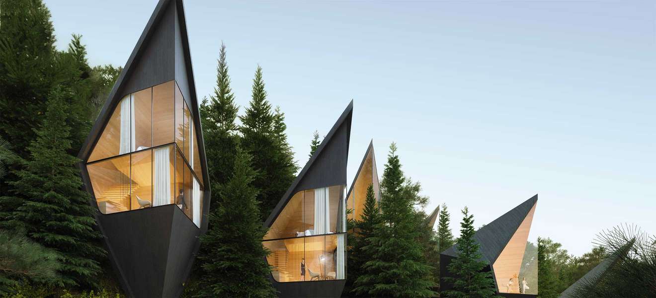 Mit den Tree Houses in den Südtiroler Dolomiten soll ein bestehendes Hotel um ein sanftes Tourismusangebot erweitert werden. Das Konzept dafür stammt vom Mailänder Architekten Peter Pichler. peterpichler.eu