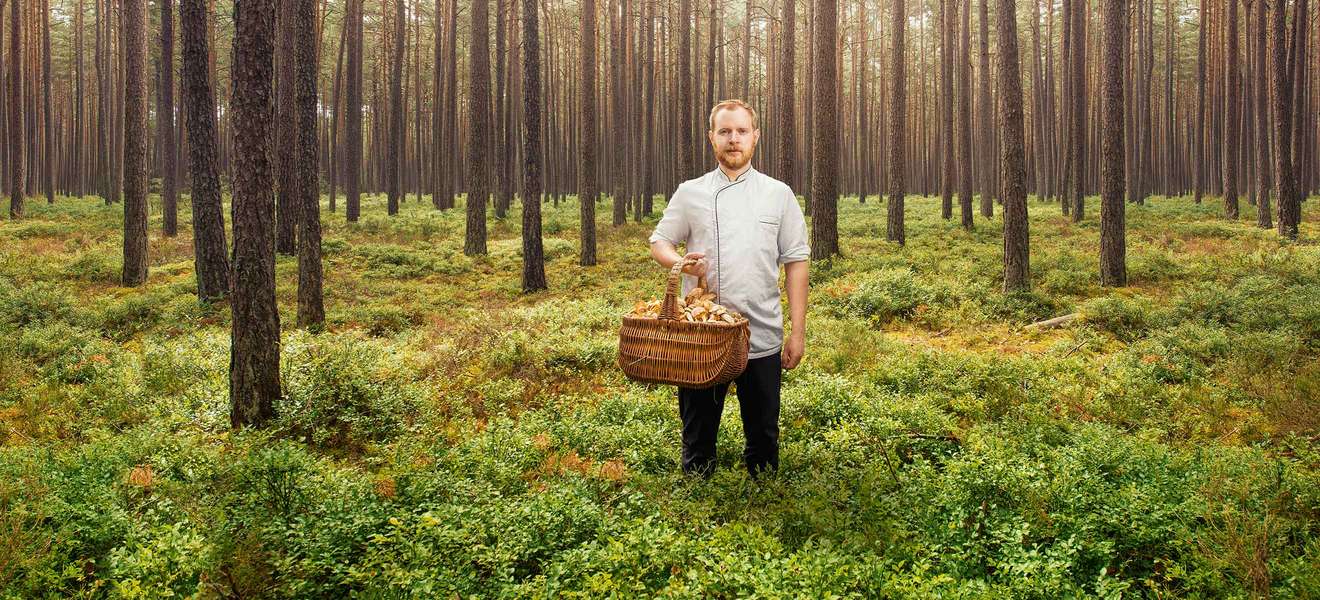 Felix Schneider verarbeitet in seinem »Sosein« in der Nähe von Nürnberg vorwiegend Produkte aus der Region. Und so zieht er gern in den Wald, um Pilze zu sammeln. 