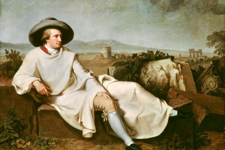 »Goethe in der Campagna« von Johann Tischbein. Der Maler porträtierte den Dichter im Jahr 1787 während dessen großer Italien-Reise. Es ist heute in Goethes Geburtsstadt Frankfurt zu sehen.