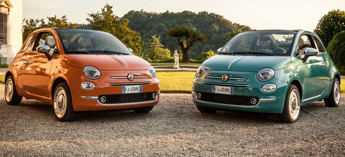 Der Fiat 500 Anniversario ist in den Karosseriefarben Riviera Grün und Sicilia Orange erhältlich.