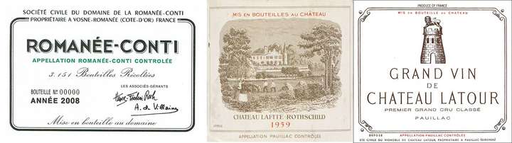 Die Top3: Romanée-Conti, Château Lafite-Rothschild, Château Latour.