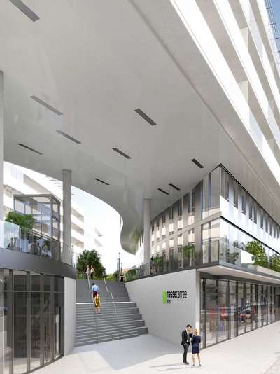 Messecarree – Prisma und Wiener Städtische ziehen im zweiten Bezirk in der Ausstellungsstraße ein Hybridprojekt hoch: In den oberen Stockwerken wird es Mietwohnungen geben, darunter Büro- und Handelsflächen, die bereits bezugsfertig sind. Die Nähe 