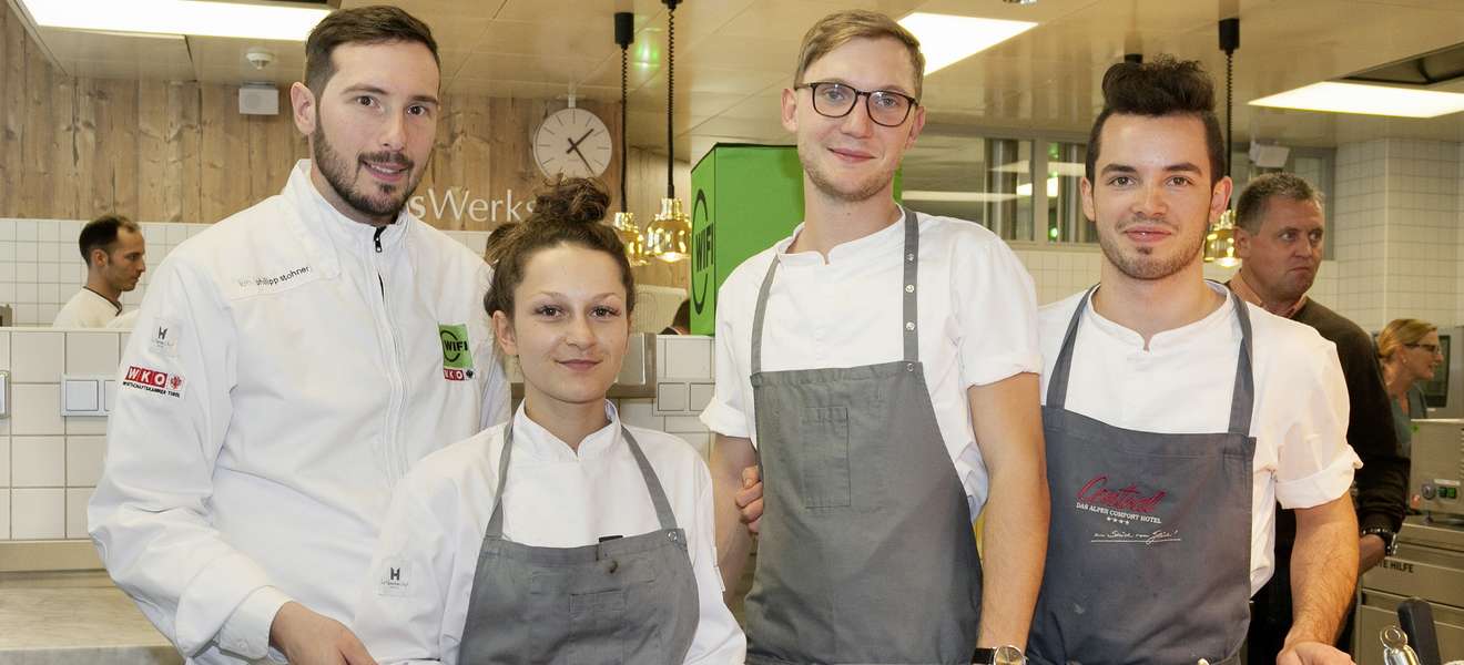 Das Koch-Nationalteam sorgte für das leibliche Wohl: Teamchef und WIFI-Küchenmeister Philipp Stohner, Vanessa Fuchs, Thomas Penz und Michal Ploner (v.l.).